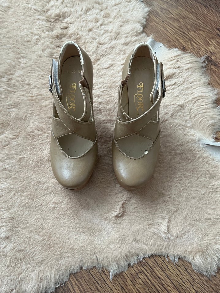 Bej Deri Platform Topuklu Kadın Ayakkabı - Görsel 4