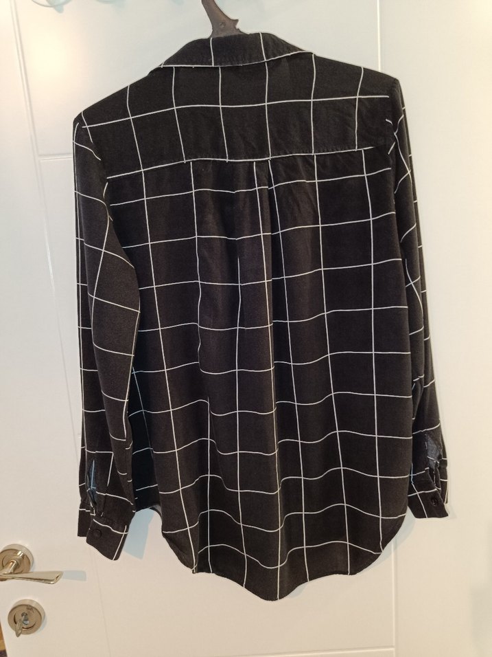 Düğmeli Siyah Kareli Kadın Gömlek - Görsel 2