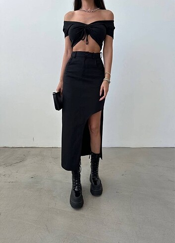 gabardin yırtmaçlı etek 