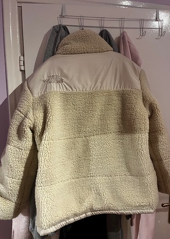 s Beden Krem rengi Kadın Midi Boy Peluş North Face Mont