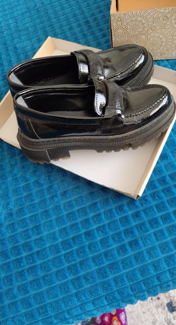 Parlak Siyah Erkek Çocuk Rugan Loafer hiç giyilmedi - Görsel 3