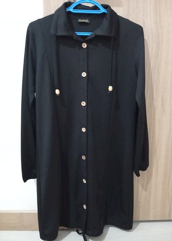 Düğmeli Siyah Uzun Kadın Kaban - Görsel 2