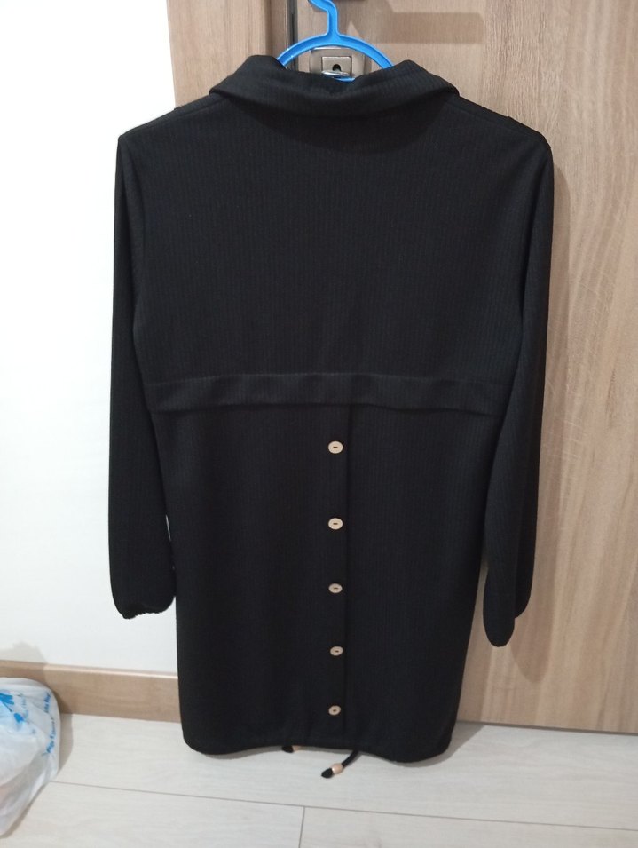 Düğmeli Siyah Uzun Kadın Kaban - Görsel 3