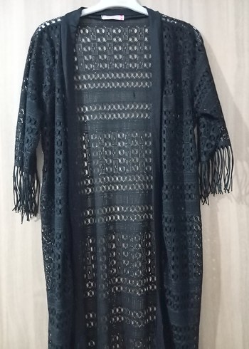 Uzun Siyah Bohem Nakışlı Hırka - Görsel 2