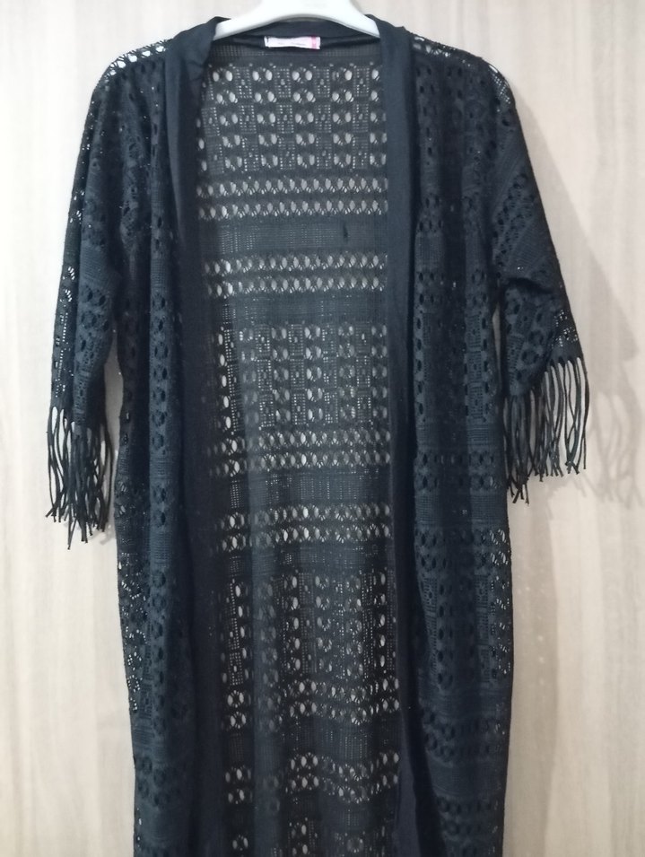 Uzun Siyah Bohem Nakışlı Hırka - Görsel 2