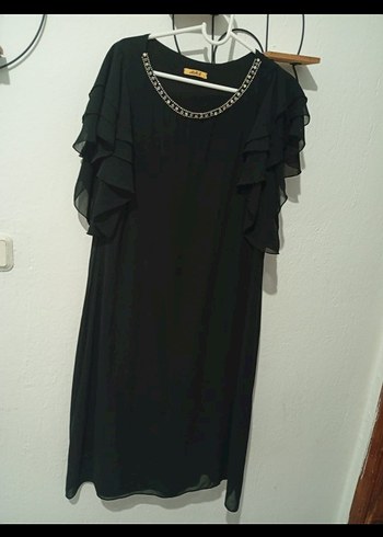 Siyah Uzun Kollarsız Fırfırlı Gotik Elbise