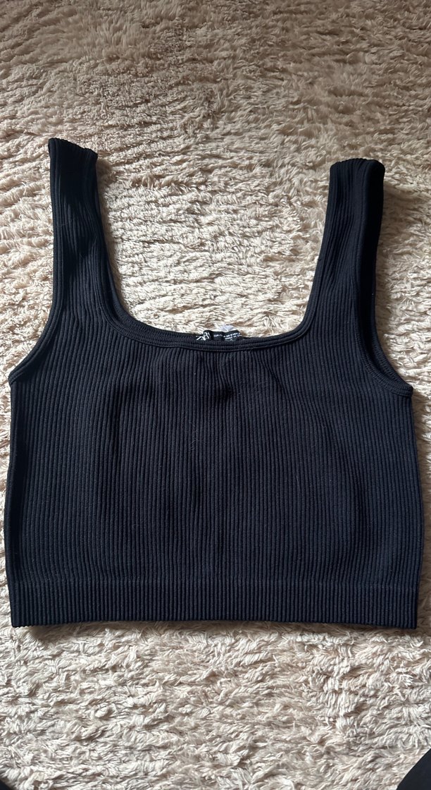 Siyah Kadın Kolsuz Crop Top - Görsel 2