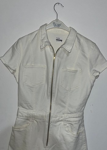 Kadın Beyaz Kısa Kollu Keten Tulum - Görsel 3