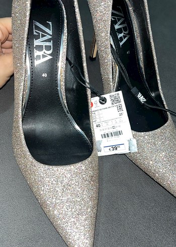 Zara Gri Simli Stiletto Topuklu Kadın Ayakkabı - Görsel 4