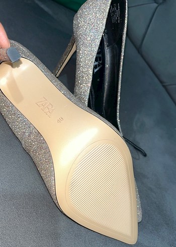 Zara Gri Simli Stiletto Topuklu Kadın Ayakkabı - Görsel 3