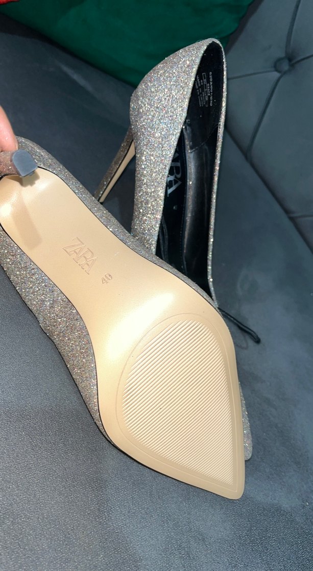 Zara Gri Simli Stiletto Topuklu Kadın Ayakkabı - Görsel 3