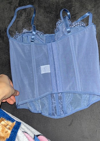 Dantel Detaylı Mavi Straplez Büstiyer - Görsel 2