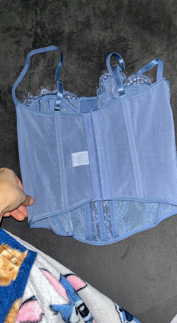 Dantel Detaylı Mavi Straplez Büstiyer - Görsel 2
