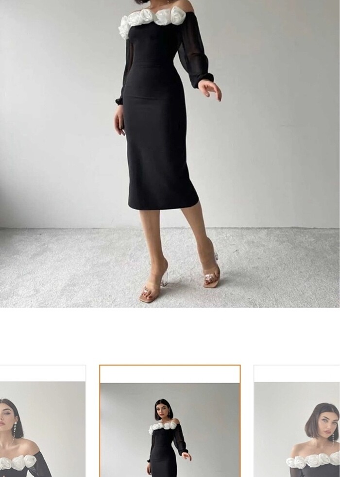 Gül detaylı midi elbise - Görsel 2