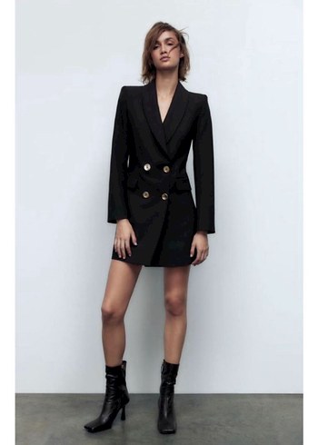 Zara Kruvaze Siyah Blazer Elbise