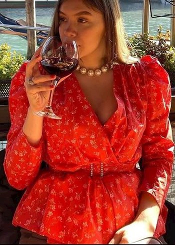 Zara Zara Kırmızı Çiçekli Kemerli Bluz