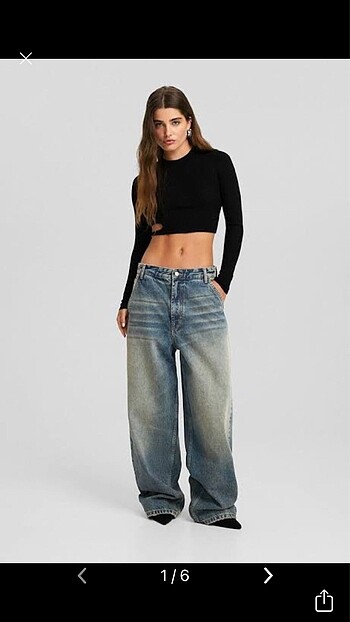 Bershka mavi yeşil baggy jean