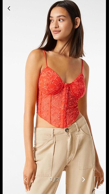 Bershka Turuncu Dantelli Büstiyer Crop