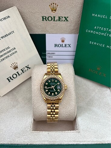  Beden altın Renk Rolex Taşlı içi yeşil 31 mm 1.Sınıf aaa kalite kadın saati