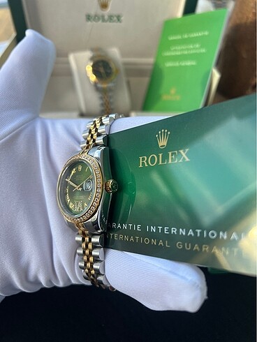 Beden yeşil Renk Rolex Kadın Saati 36 mm gümüş,gold içi taşlı yeşil