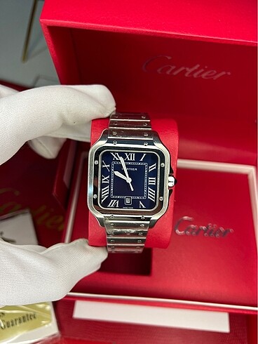 Cartier Santos Gümüş Lacivert kadran Erkek Saati