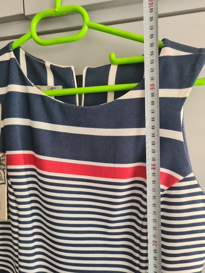 Çizgili Midi Kolsuz Pilili Kadın Elbise - Görsel 4