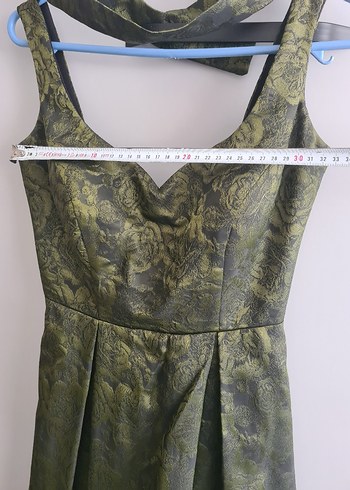 Yeşil Vintage Gotik V Yakalı Uzun Elbise - Görsel 5