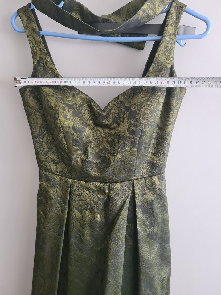 Yeşil Vintage Gotik V Yakalı Uzun Elbise - Görsel 4