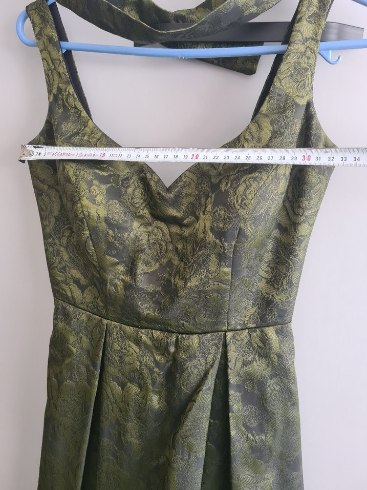 Yeşil Vintage Gotik V Yakalı Uzun Elbise - Görsel 5