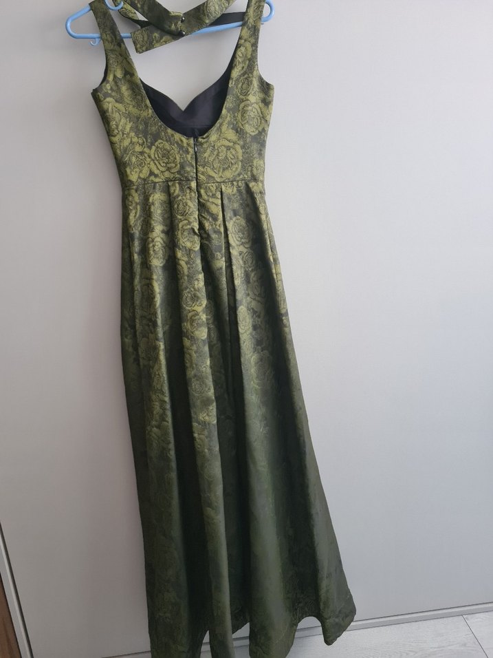 Yeşil Vintage Gotik V Yakalı Uzun Elbise - Görsel 3