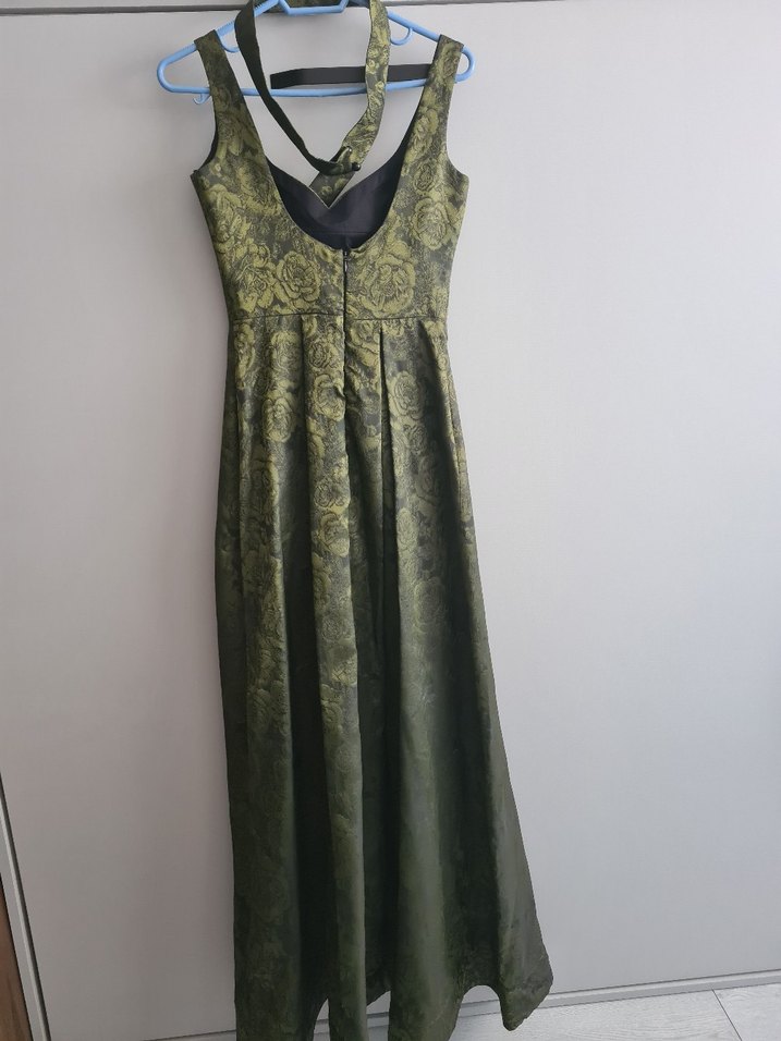 Yeşil Vintage Gotik V Yakalı Uzun Elbise - Görsel 2