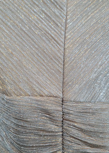 Bej Pileli Uzun Abiye Elbise - Görsel 6