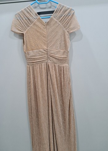 Bej Pileli Uzun Abiye Elbise - Görsel 2