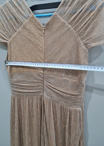 Bej Pileli Uzun Abiye Elbise - Görsel 3