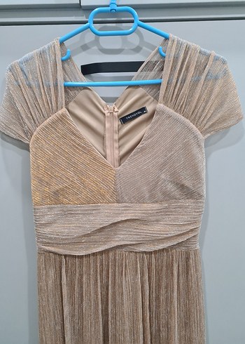 Bej Pileli Uzun Abiye Elbise - Görsel 4