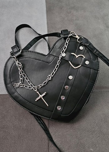 Siyah Deri Zincirli Kadın Kol Çantası Goth Y2K Gothcore