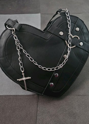 Beden siyah Renk Siyah Deri Zincirli Kadın Kol Çantası Goth Y2K Gothcore