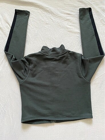 xs Beden gri Renk koton crop fermuarlı hırka