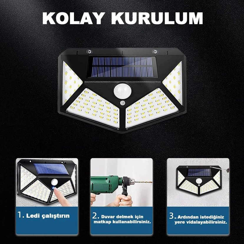 Solar LED 100 LED 3 Modlu Harekete Duyarlı Güneş Enerjili - Görsel 4