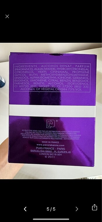 Beden Renk Paco rabanne ultraviolet