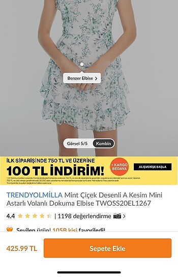34 Beden Çicekli Elbise