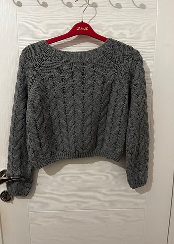 Gri Örgü Kadın Mini Kazak - Görsel 2