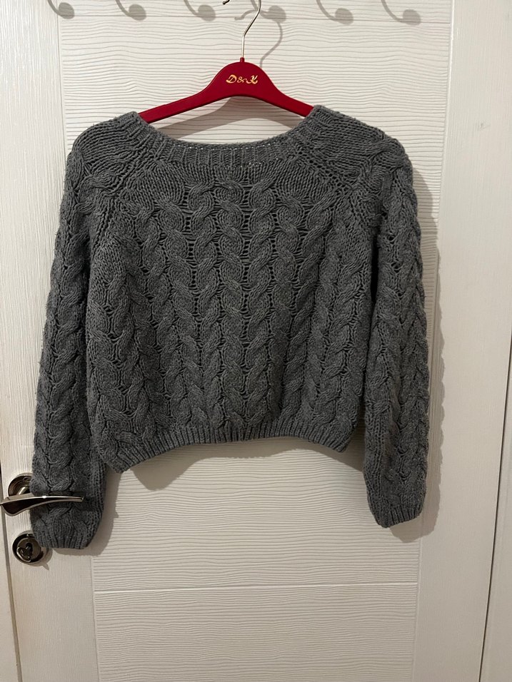 Gri Örgü Kadın Mini Kazak - Görsel 2