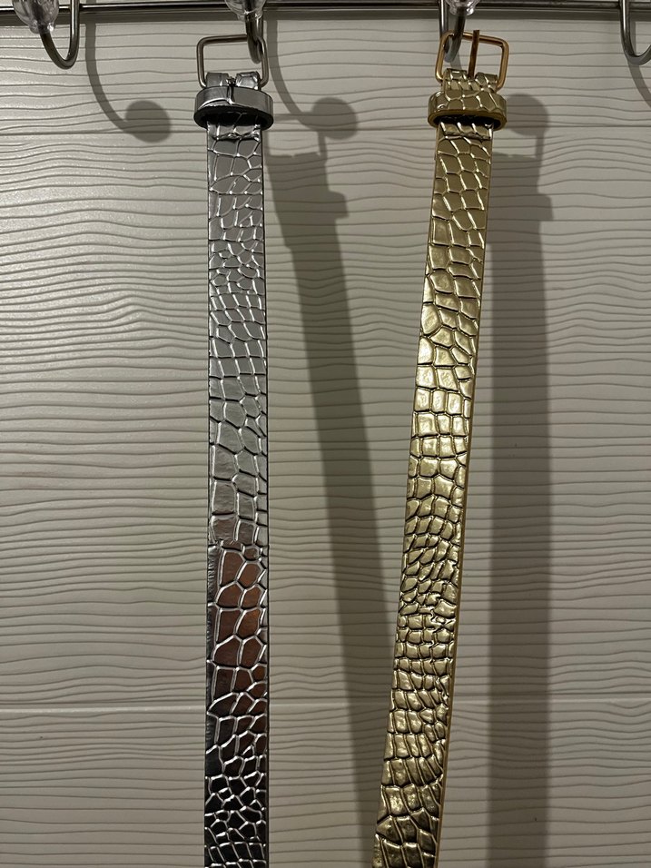 Gri ve Altın Renkli Deri Kadın Kemerleri - Görsel 2