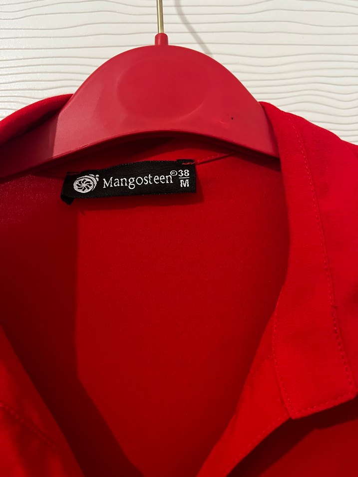 Kadın Kırmızı Uzun Kollu Düğmeli Gömlek - Görsel 2