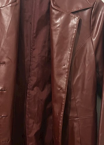 Vintage Bordo Deri Ceket - Görsel 4