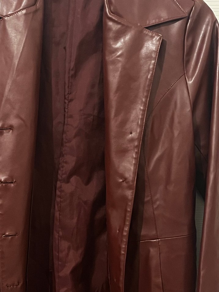 Vintage Bordo Deri Ceket - Görsel 2