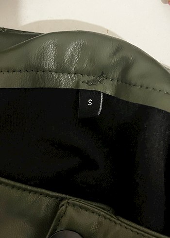 Koyu Yeşil Deri Kargo Mini Etek - Görsel 2