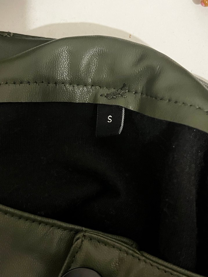 Koyu Yeşil Deri Kargo Mini Etek - Görsel 2