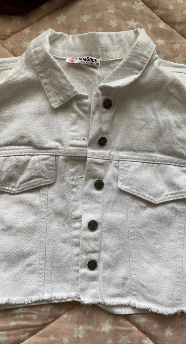 Düğmeli Beyaz Kadın Denim Ceket - Görsel 2